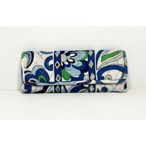 Vera Bradley Sleek Quilted Bifold Wallet Mediterranean Blue Magnetic Closure